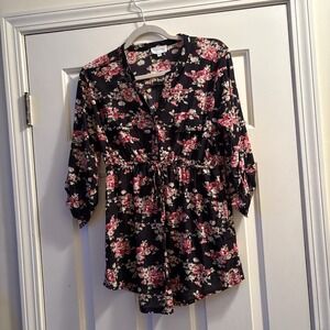 Siren Lily Maternity Top Black Floral Size Large Tie  Waist